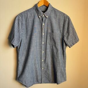 J.Crew Factory Mens‎ Chambray Button Down Short Sleeve Shirt Blue Size Large